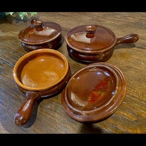 3 Vintage Vulcania terracotta handled pans with lids—rare!